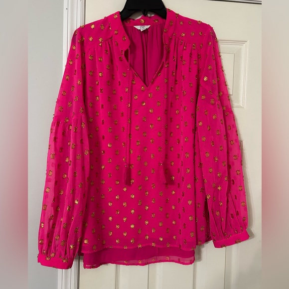 crown & ivy Tops - Hot Pink and Gold Polka Dot Crown & Ivy Top Size L